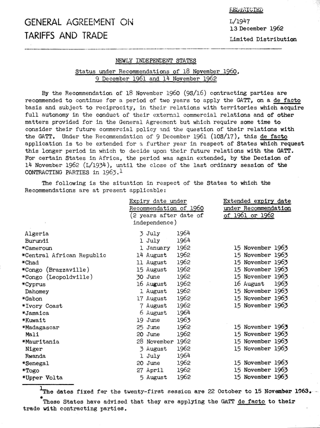 General Agreement on Tariffs and Trade