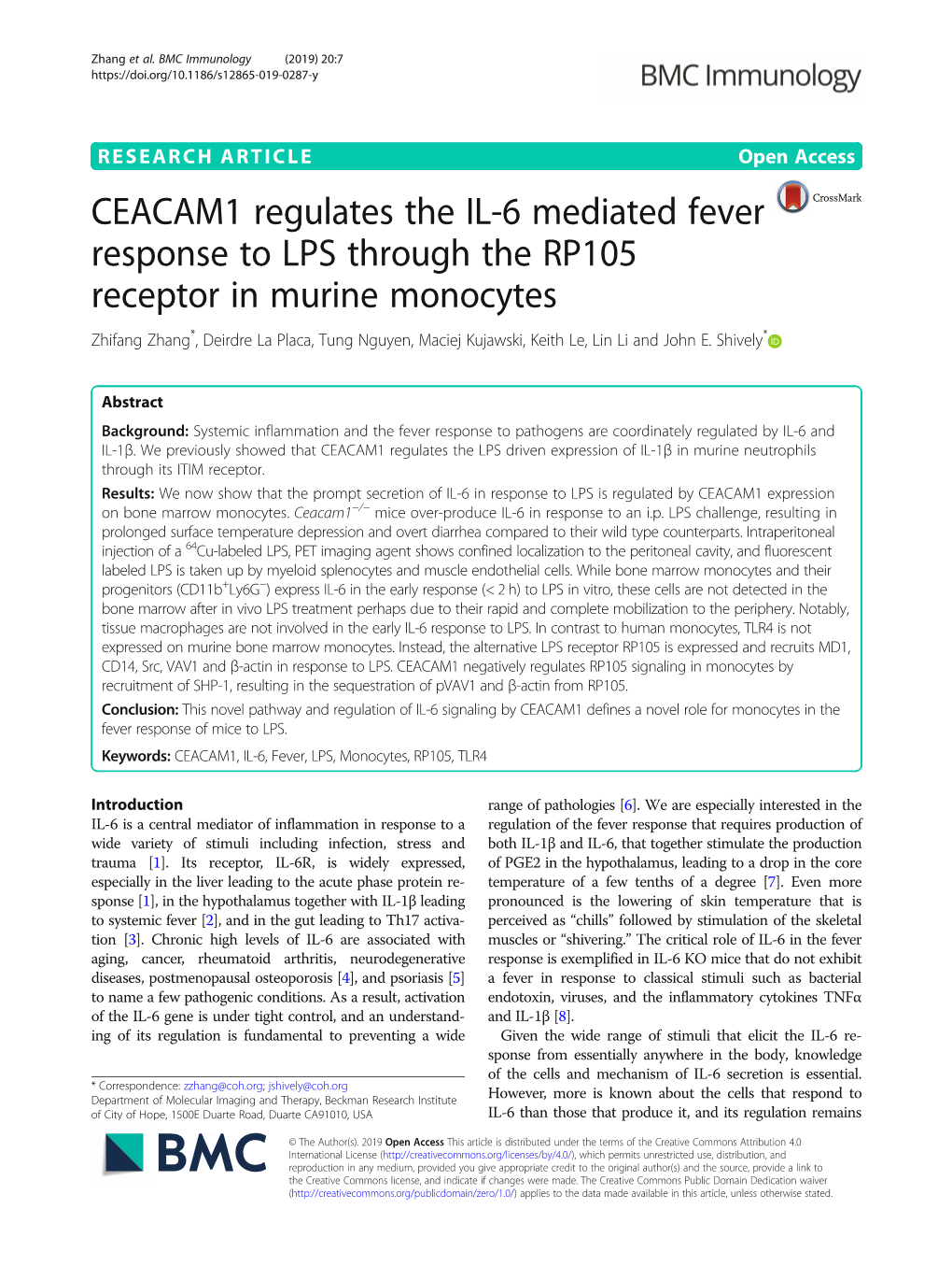 CEACAM1 Regulates the IL-6 Mediated Fever