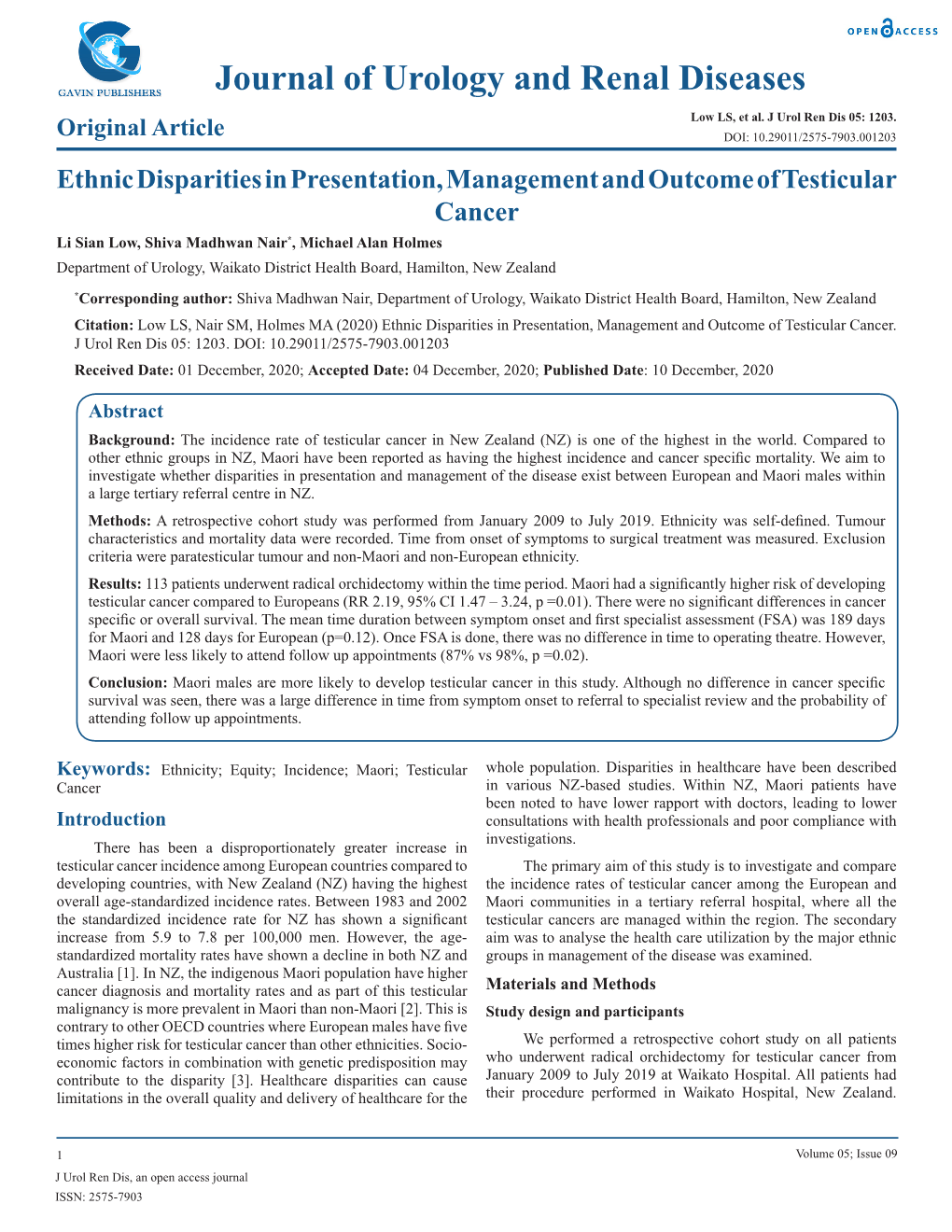 Journal of Urology and Renal Diseases Low LS, Et Al