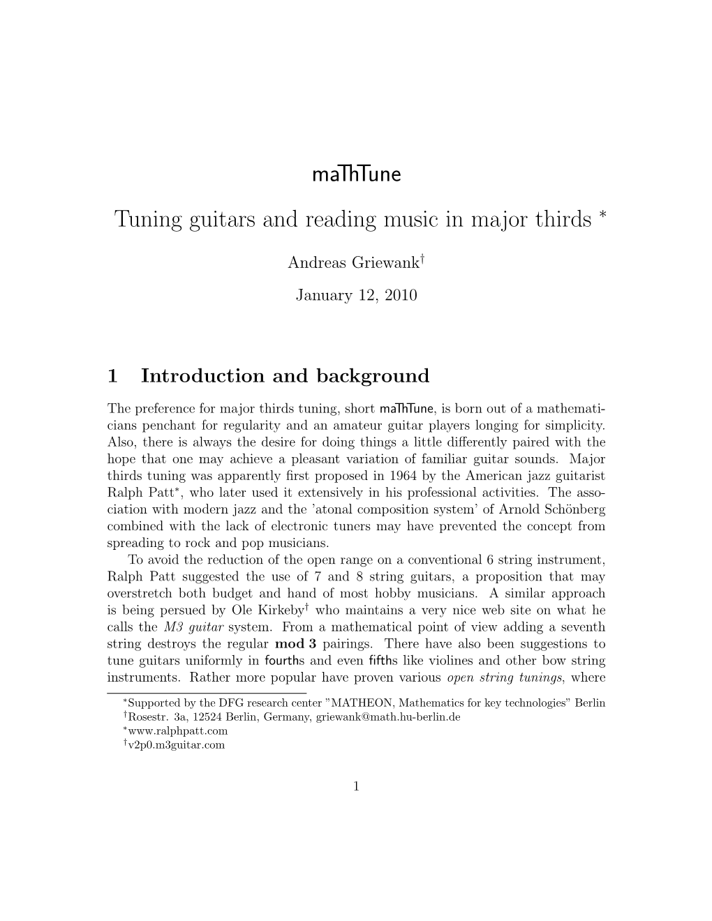 Mathtune Tuning Guitars and Reading Music in Major Thirds ∗