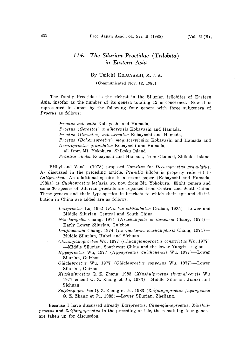 114. the Silurian Proetidae (Trilobita) in Eastern Asia
