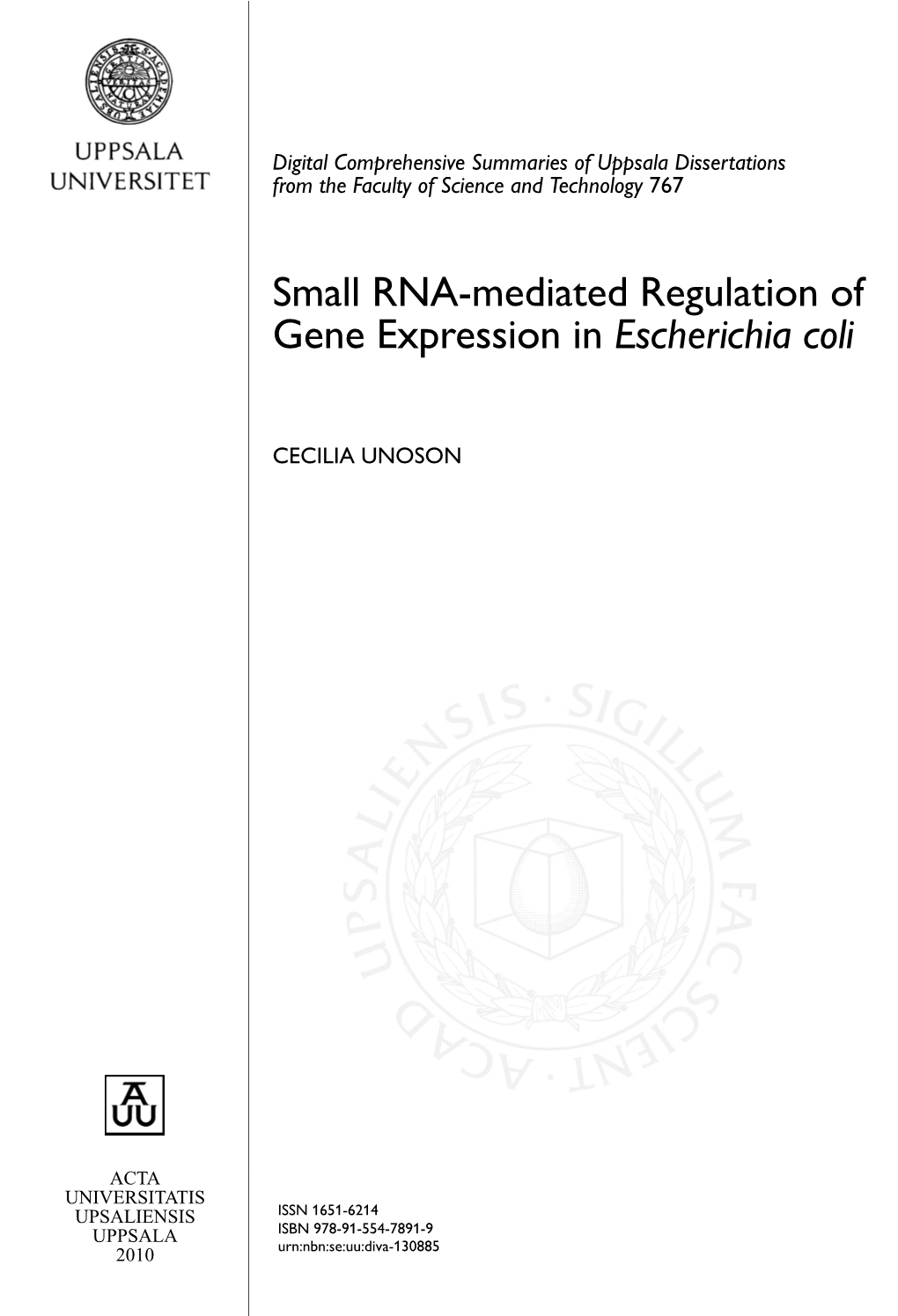 Small RNA-Mediated Regulation of Gene Expression in Escherichia Coli