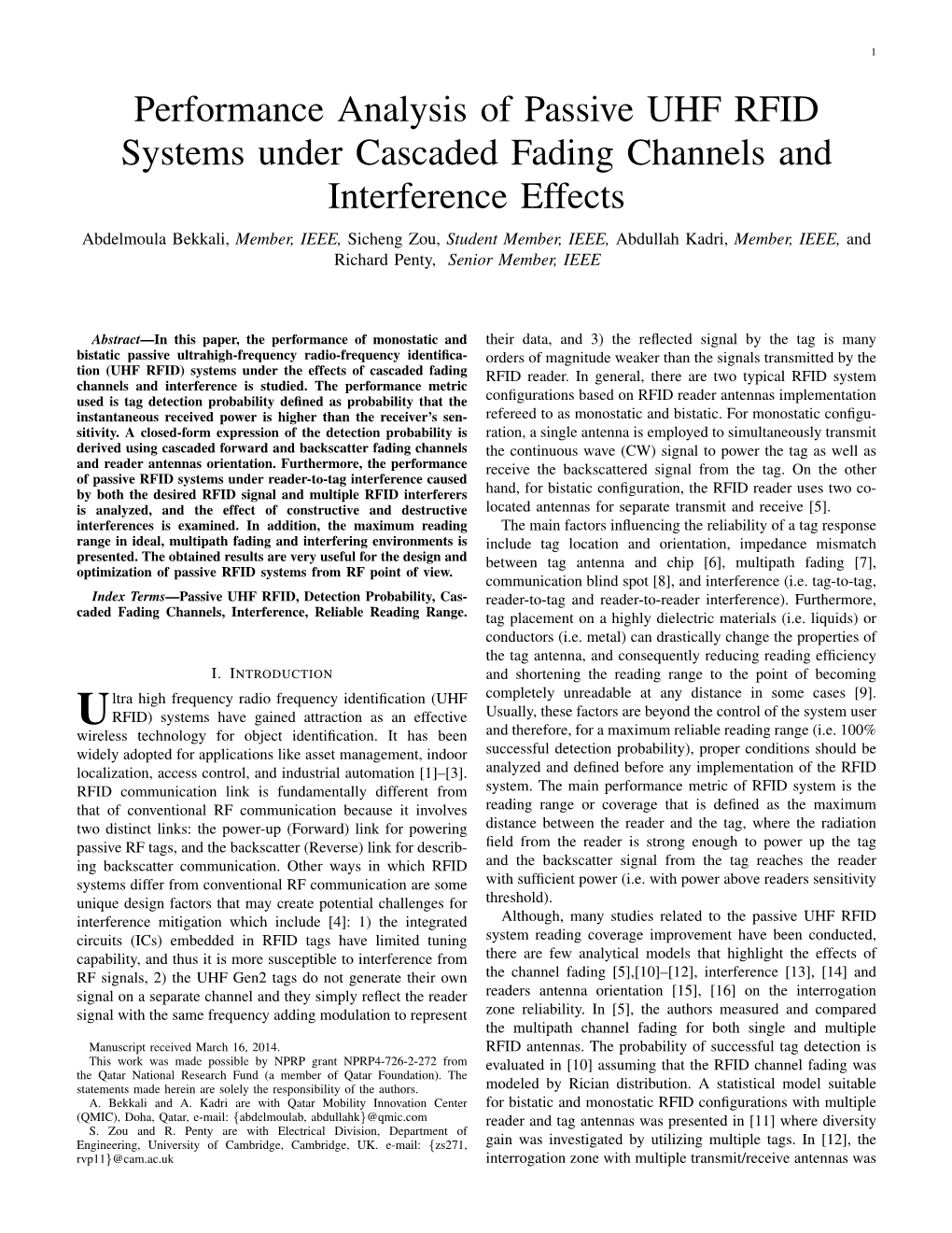 Performance Analysis of Passive UHF RFID Systems Under Cascaded