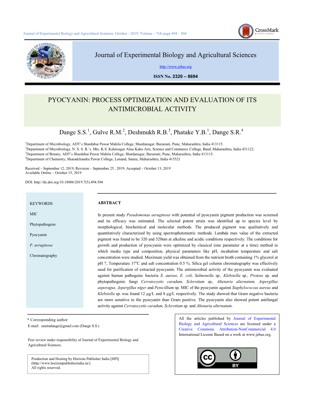 Journal of Experimental Biology and Agricultural Sciences PYOCYANIN