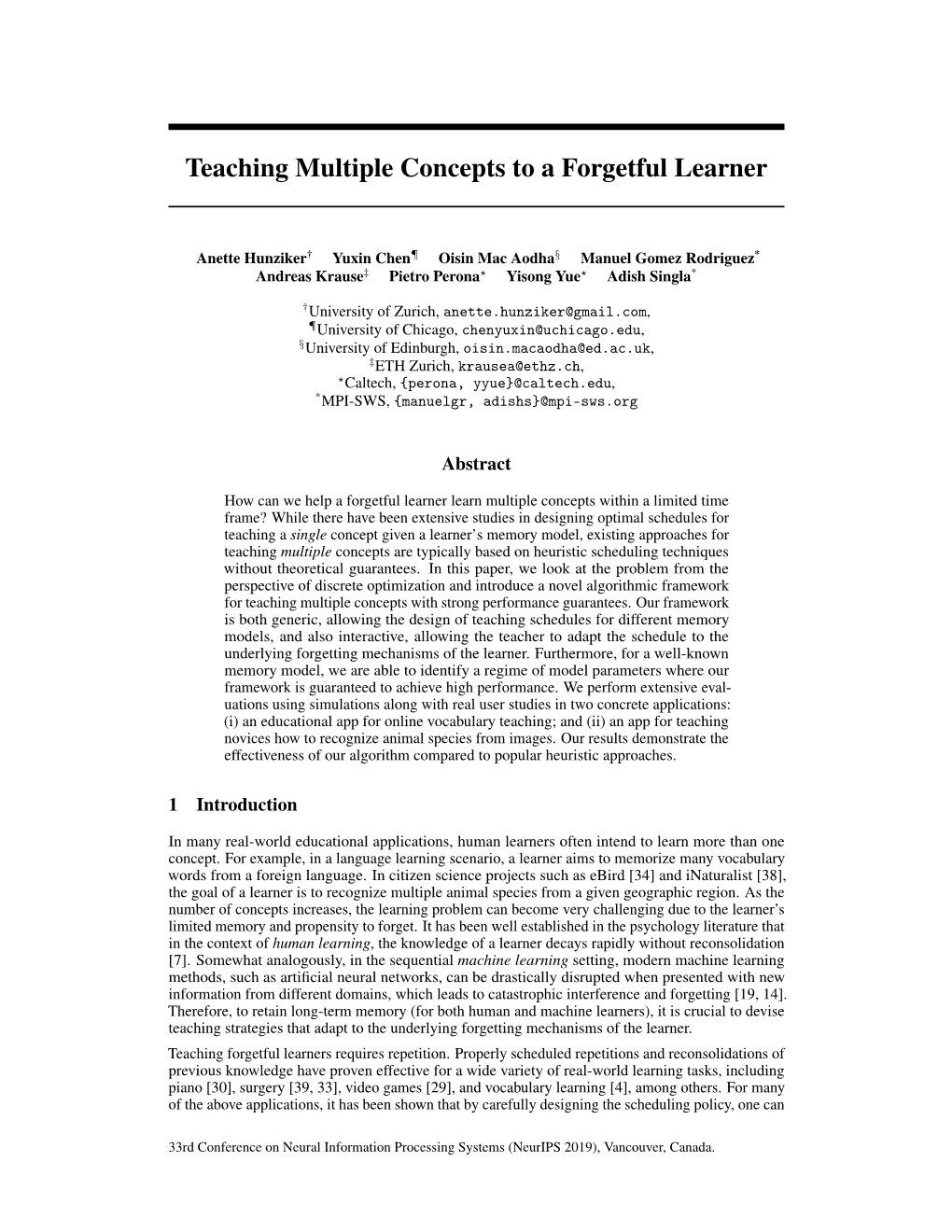 Teaching Multiple Concepts to a Forgetful Learner