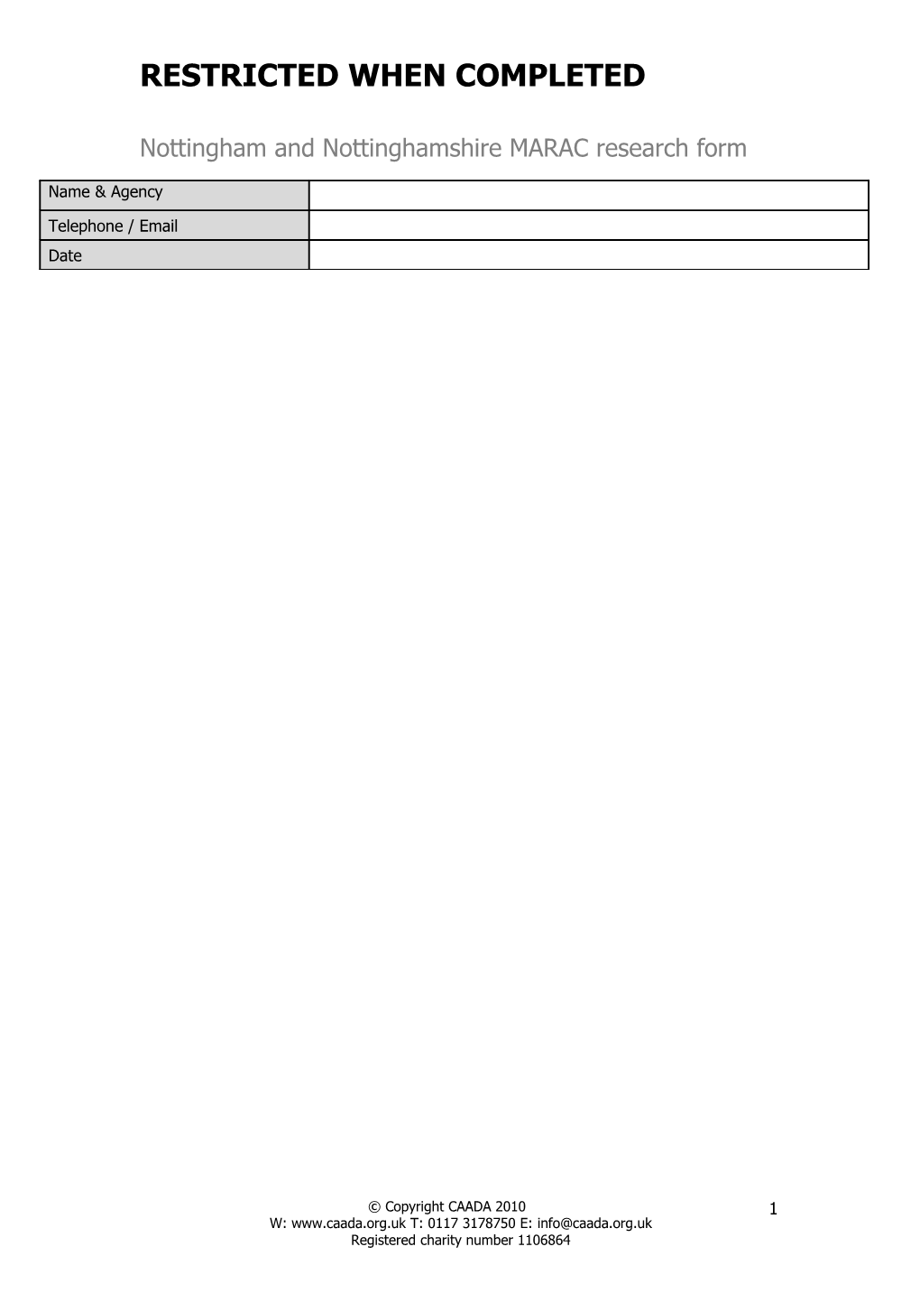 Nottingham and Nottinghamshire MARAC Research Form