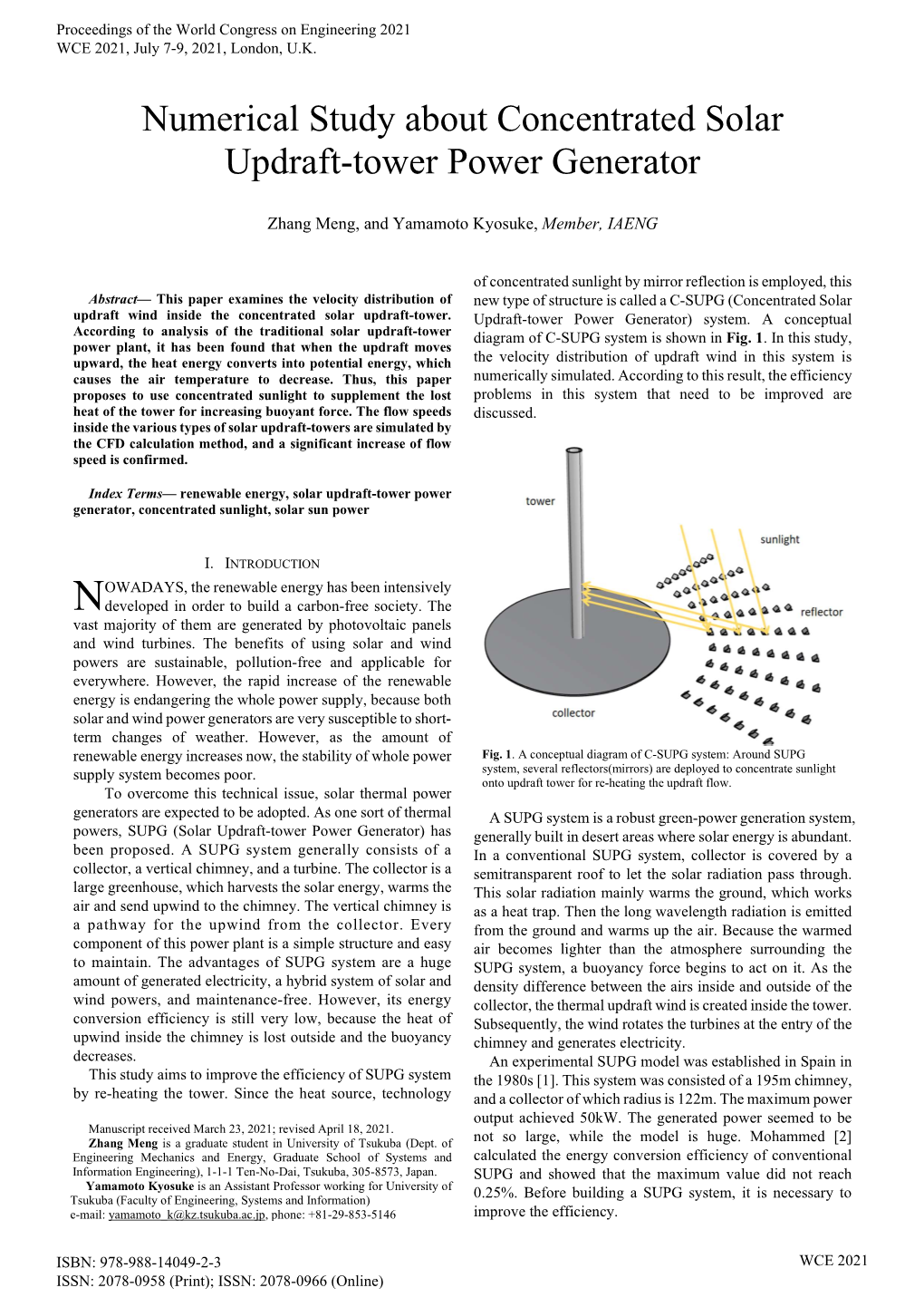 Numerical Study About Concentrated Solar Updraft-Tower Power Generator