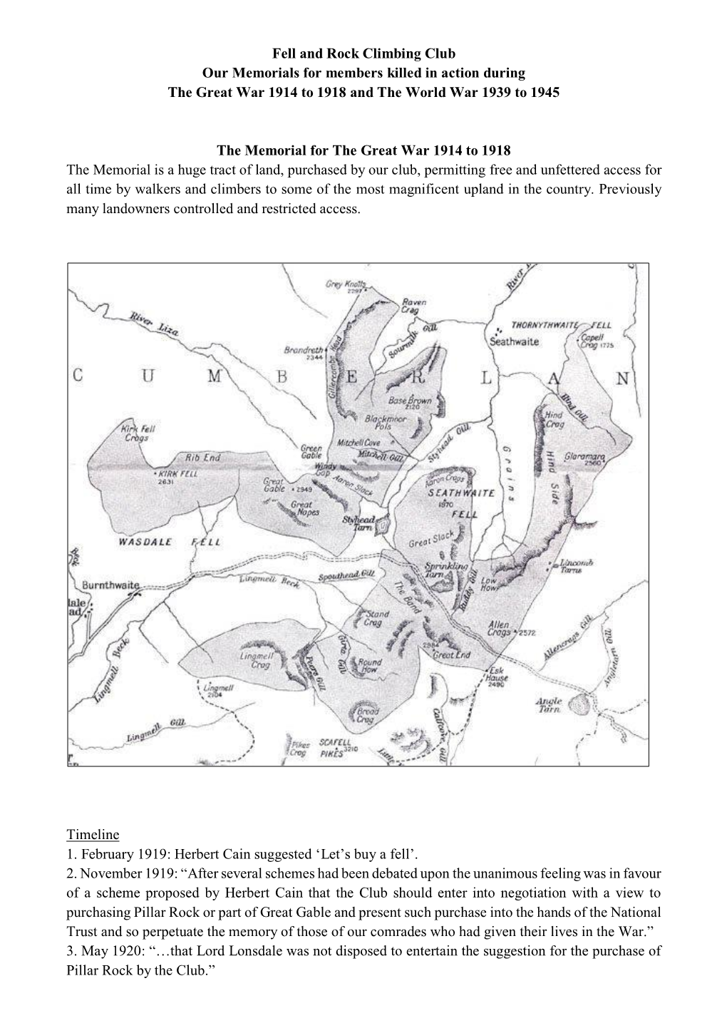 Fell and Rock Climbing Club Our Memorials for Members Killed in Action During the Great War 1914 to 1918 and the World War 1939 to 1945