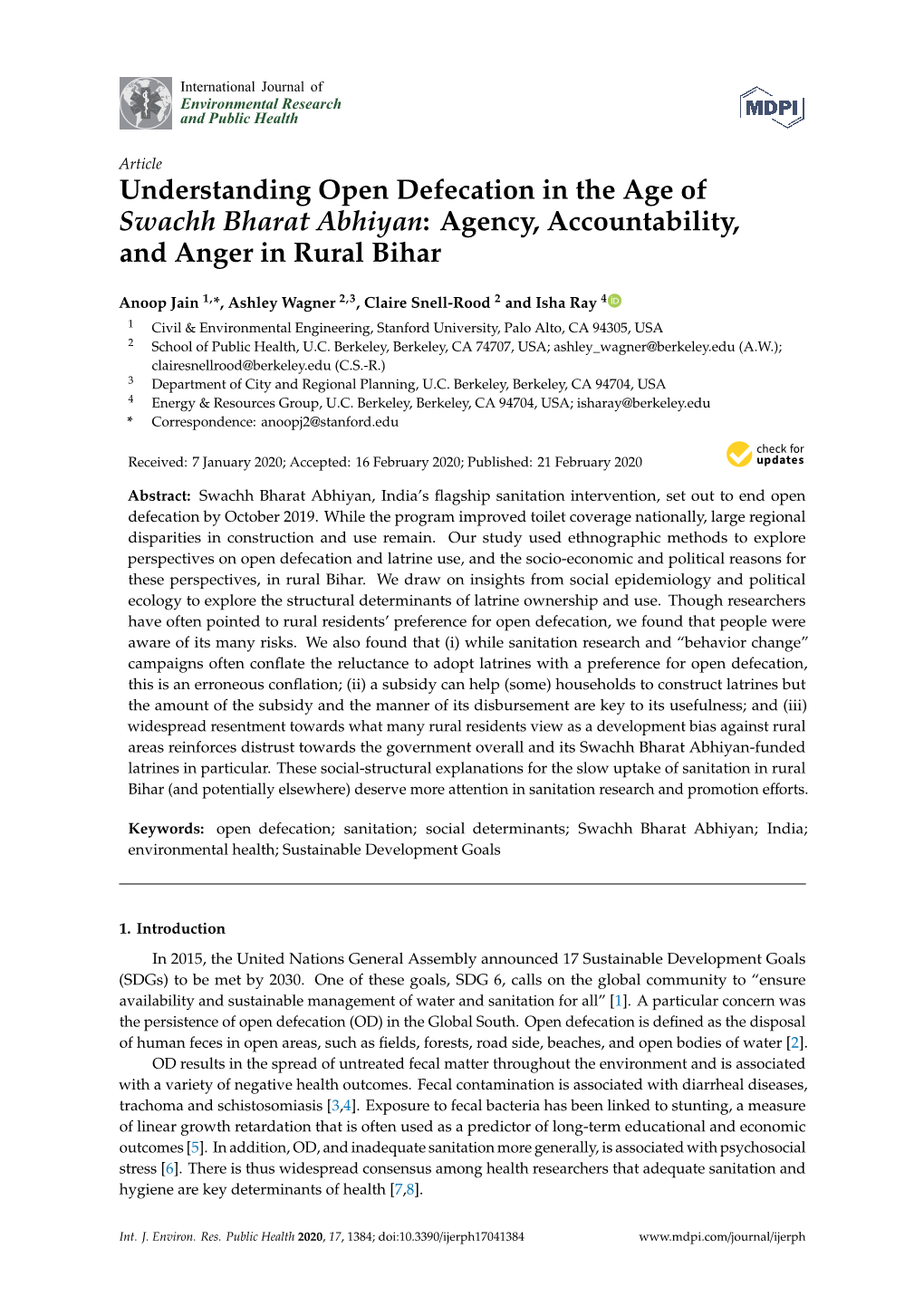 Understanding Open Defecation in the Age of Swachh Bharat Abhiyan: Agency, Accountability, and Anger in Rural Bihar