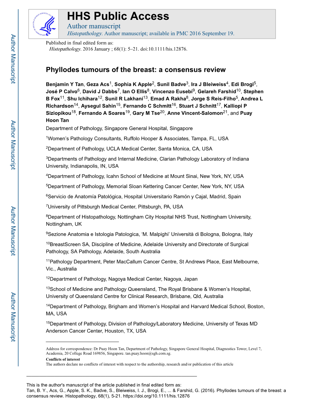 Phyllodes Tumours of the Breast: a Consensus Review