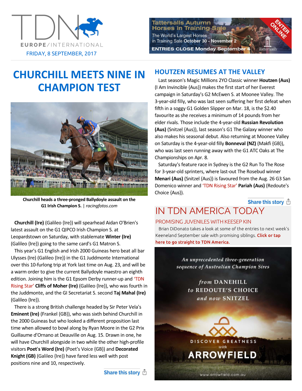Churchill Meets Nine in Champion Test