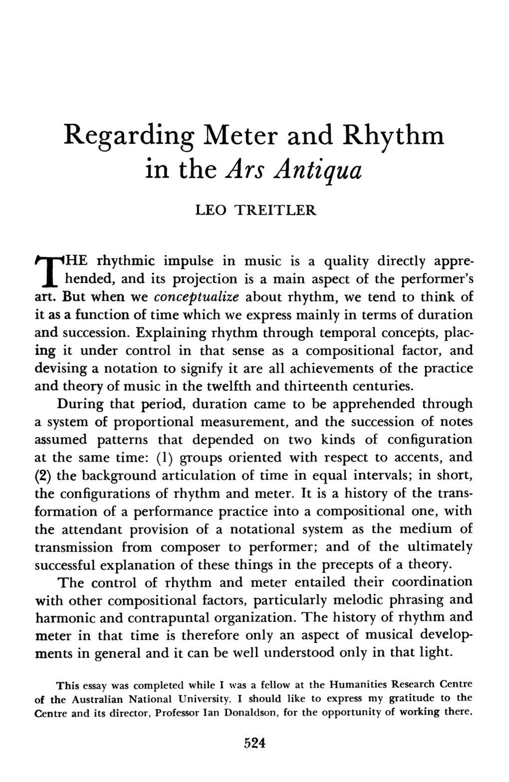 Regarding Meter and Rhythm in the "Ars Antiqua"