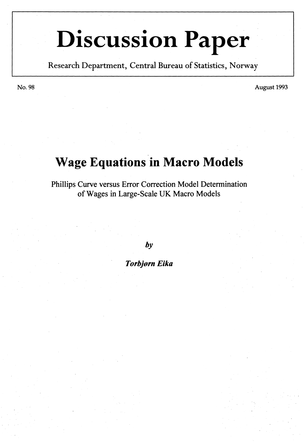 Wage Equations in Macro Models
