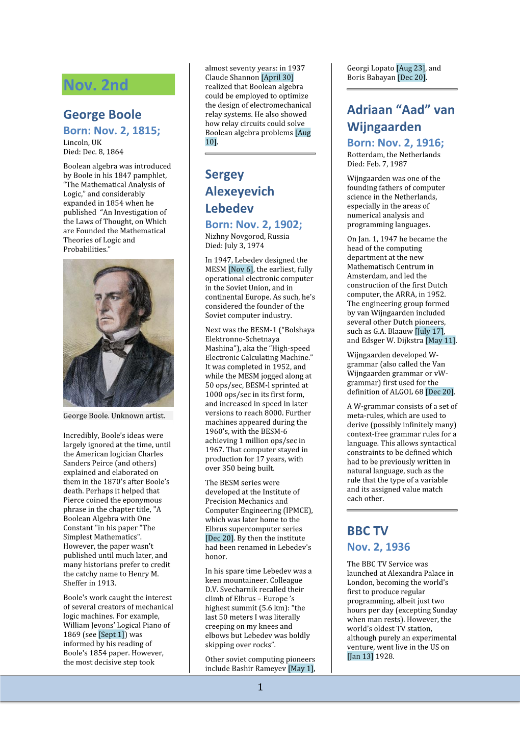 Nov. 2Nd George Boole