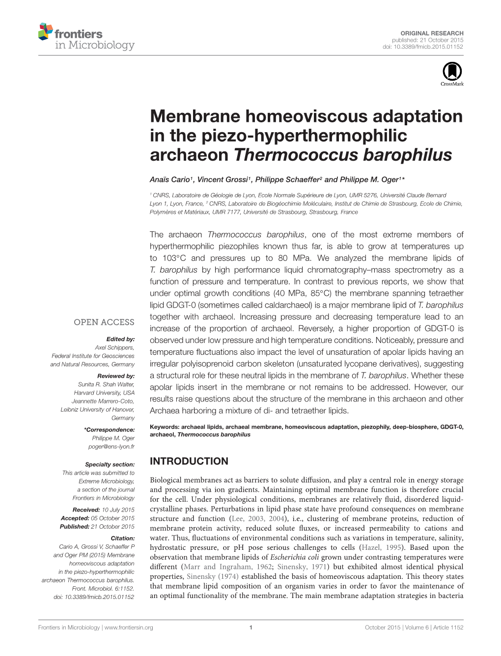 Membrane Homeoviscous Adaptation in the Piezo-Hyperthermophilic Archaeon Thermococcus Barophilus