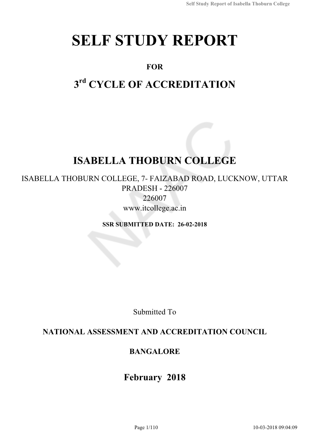 Self Study Report of Isabella Thoburn College