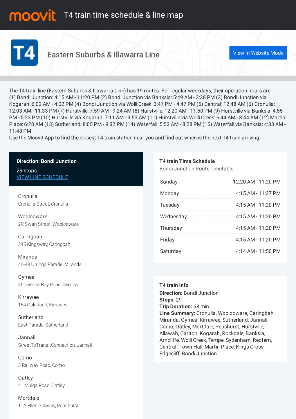 T4 Train Time Schedule & Line Route