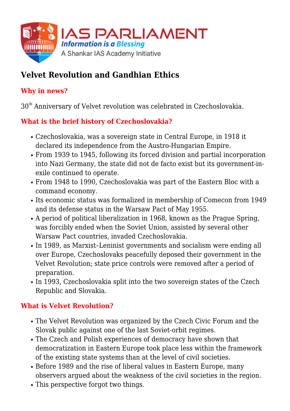 Velvet Revolution and Gandhian Ethics