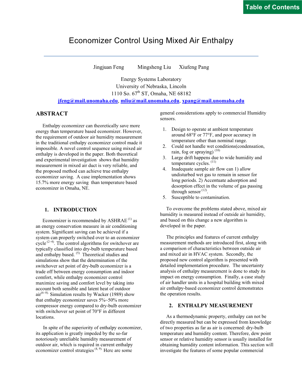 Economizer Control Using Mixed Air Enthalpy