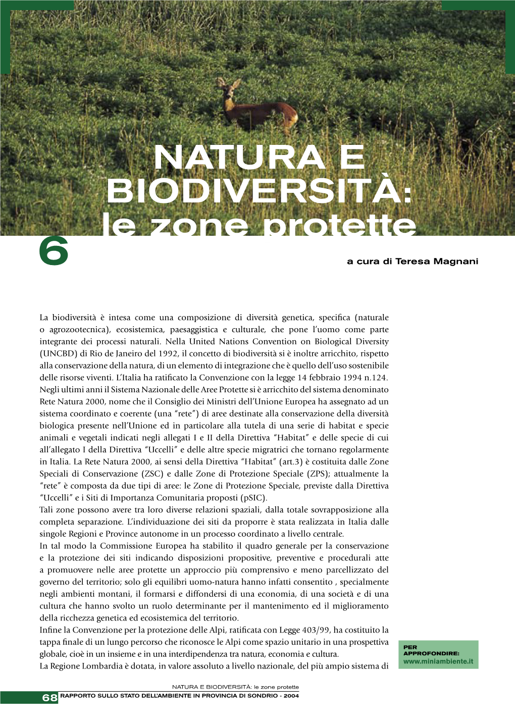 NATURA E BIODIVERSITÀ: Le Zone Protette 6 a Cura Di Teresa Magnani