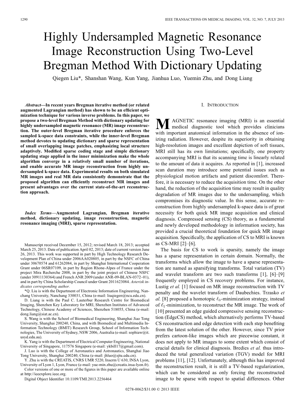 Highly Undersampled Magnetic Resonance Image Reconstruction