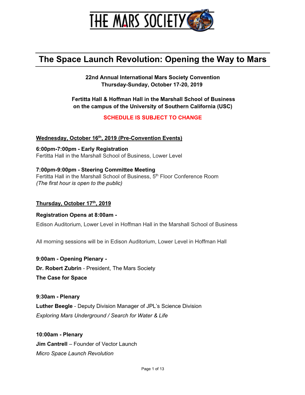 The Space Launch Revolution: Opening the Way to Mars