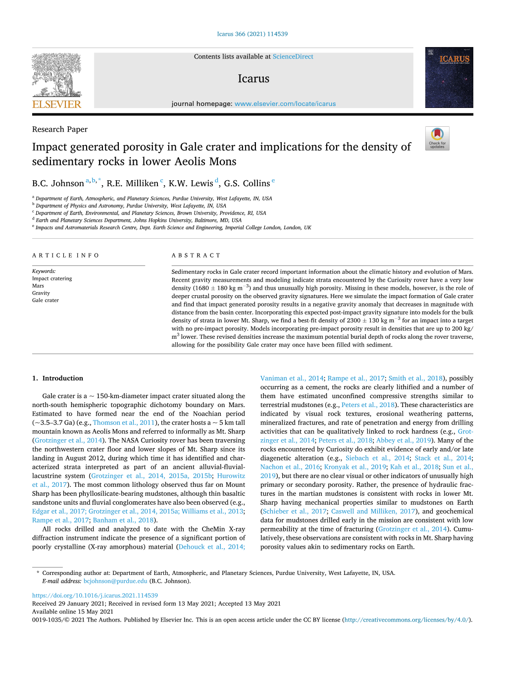 Impact Generated Porosity in Gale Crater and Implications for the Density of Sedimentary Rocks in Lower Aeolis Mons