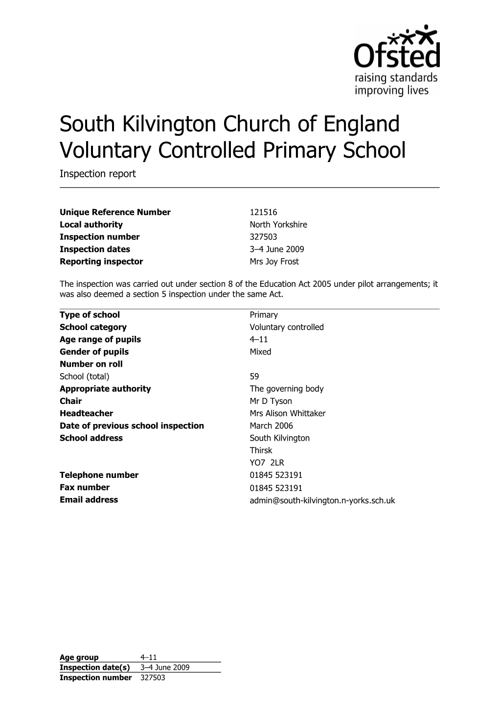 South Kilvington Church of England Voluntary Controlled Primary School Inspection Report