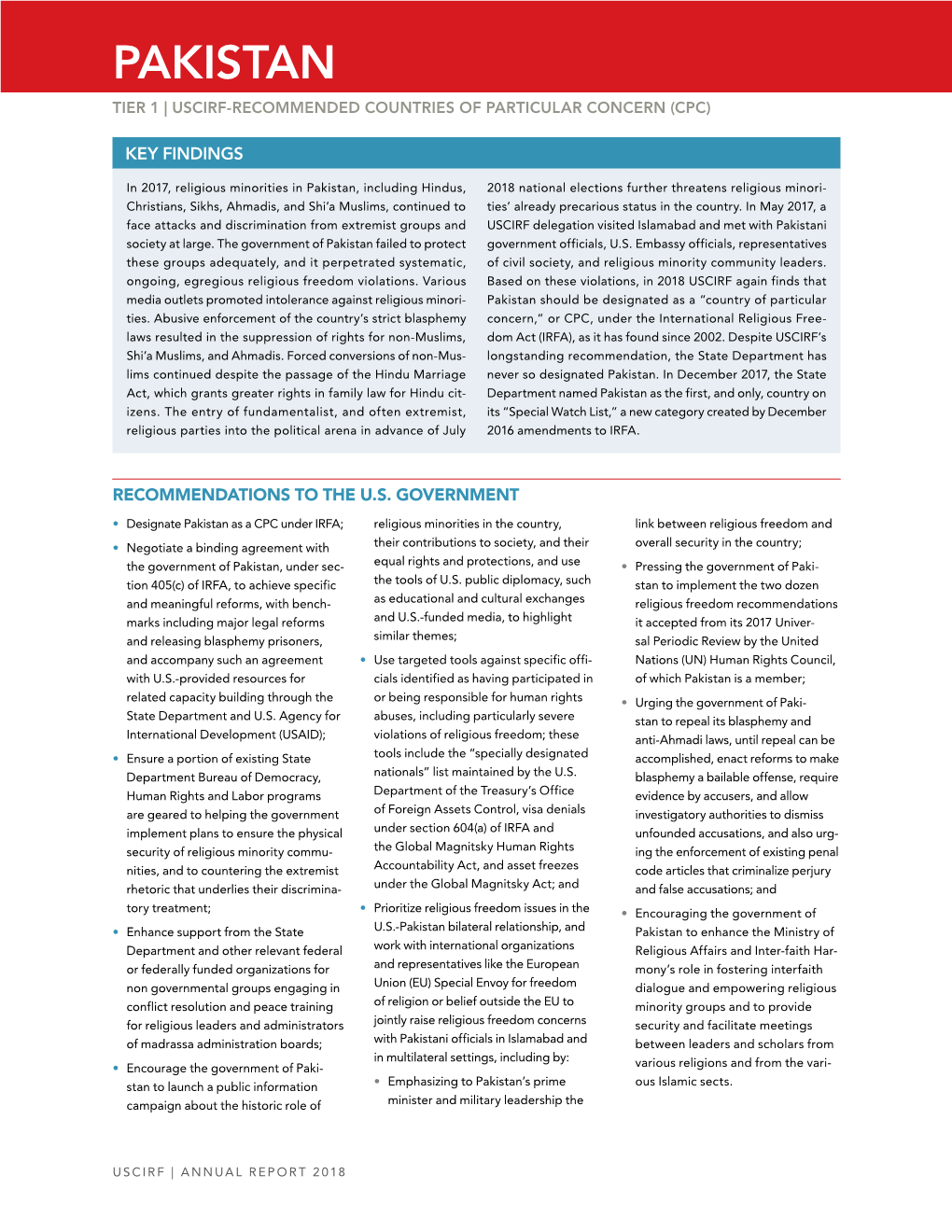 Pakistan Tier 1 | Uscirf-Recommended Countries of Particular Concern (Cpc)