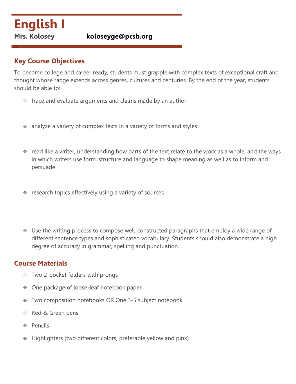 Key Course Objectives