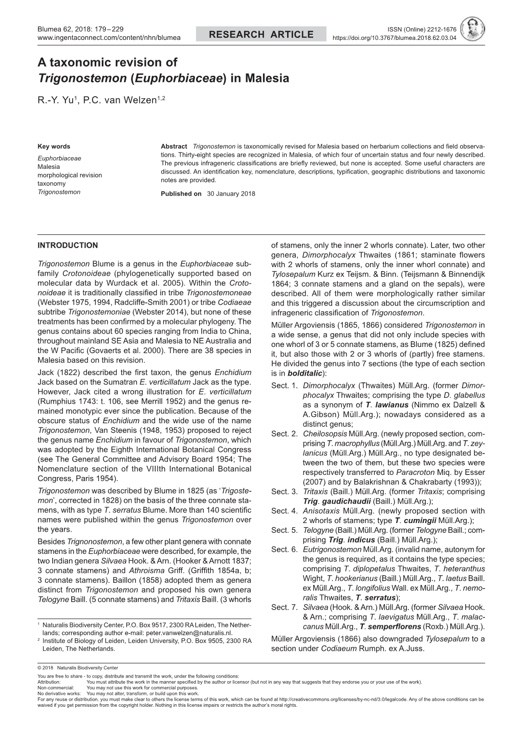 A Taxonomic Revision of Trigonostemon (Euphorbiaceae) in Malesia