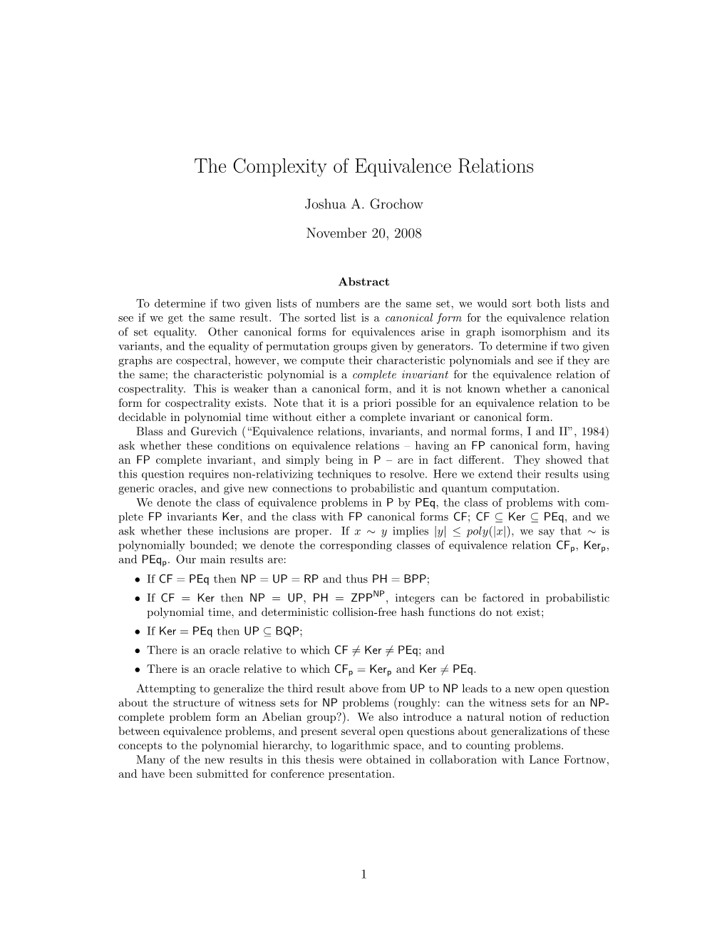 The Complexity of Equivalence Relations