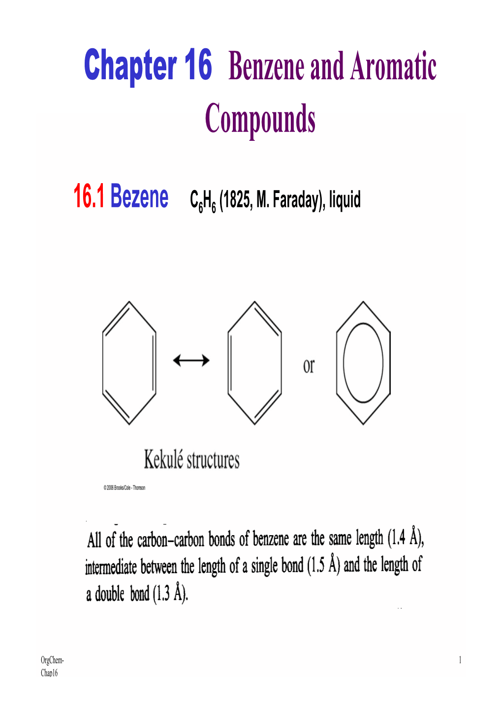 Chapter 16 Benzene and Aromatic Compounds