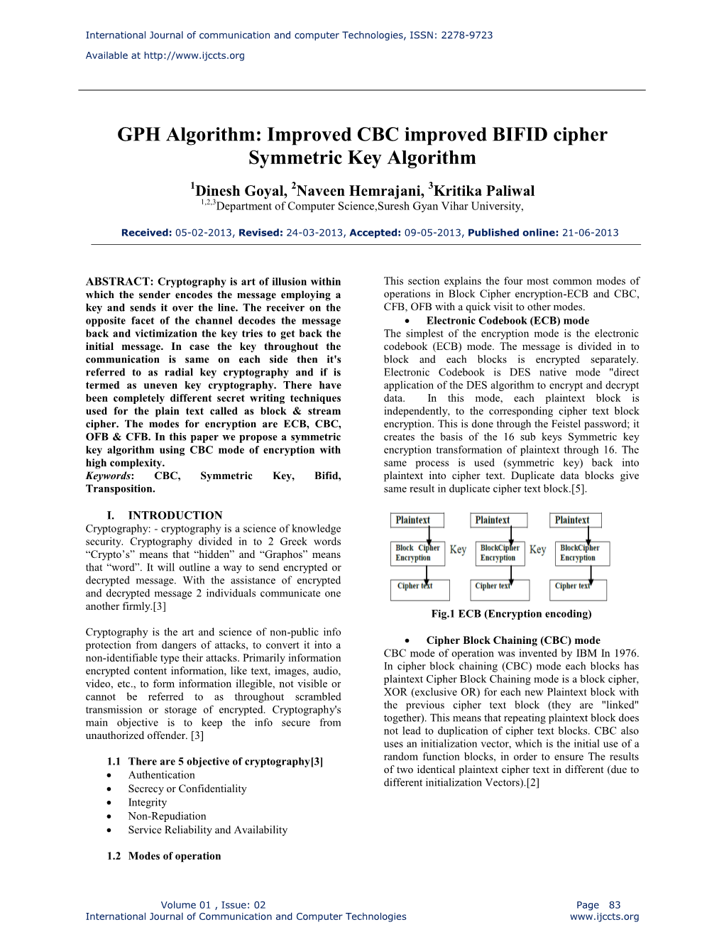 GPH Algorithm: Improved CBC Improved BIFID Cipher Symmetric Key Algorithm