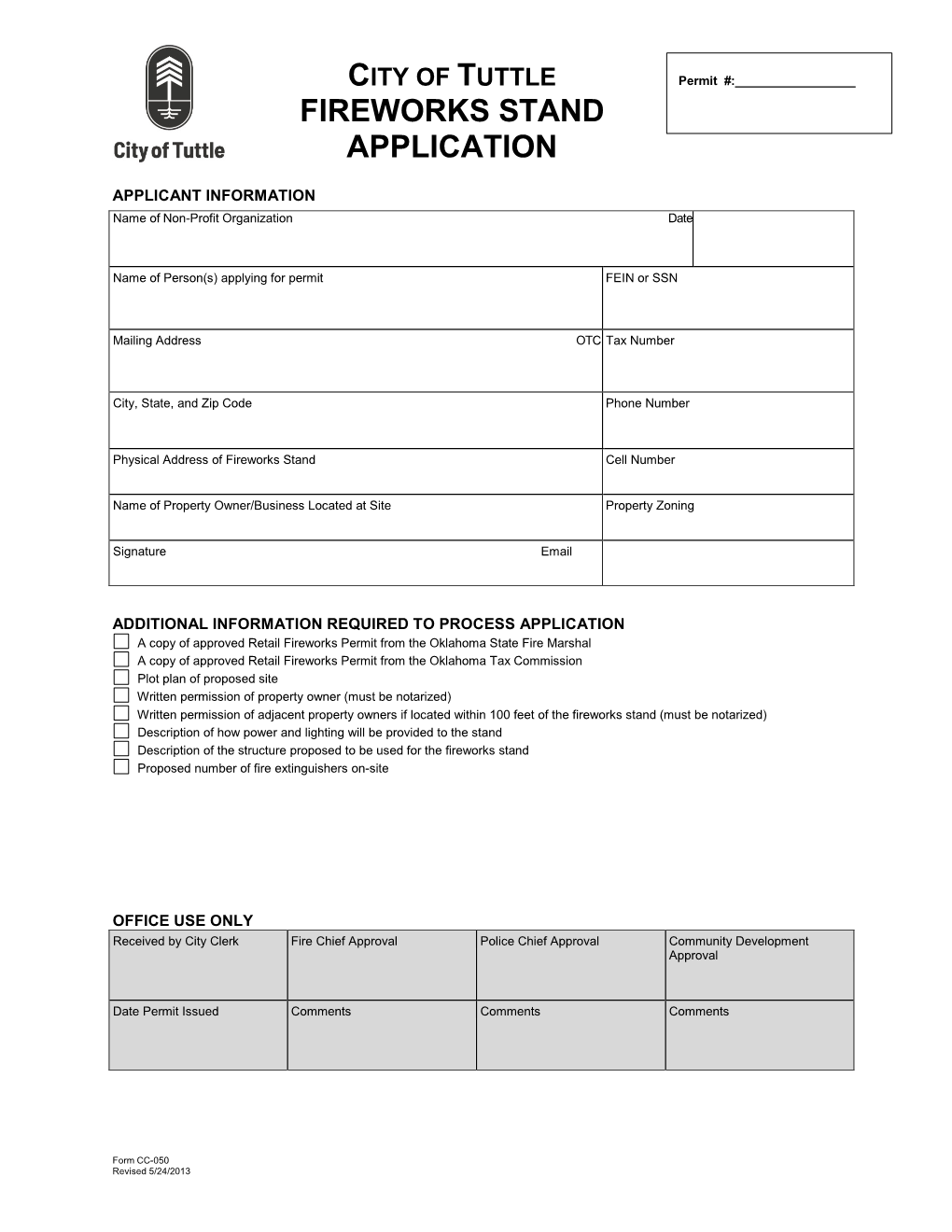 City of Tuttle Fireworks Stand Application