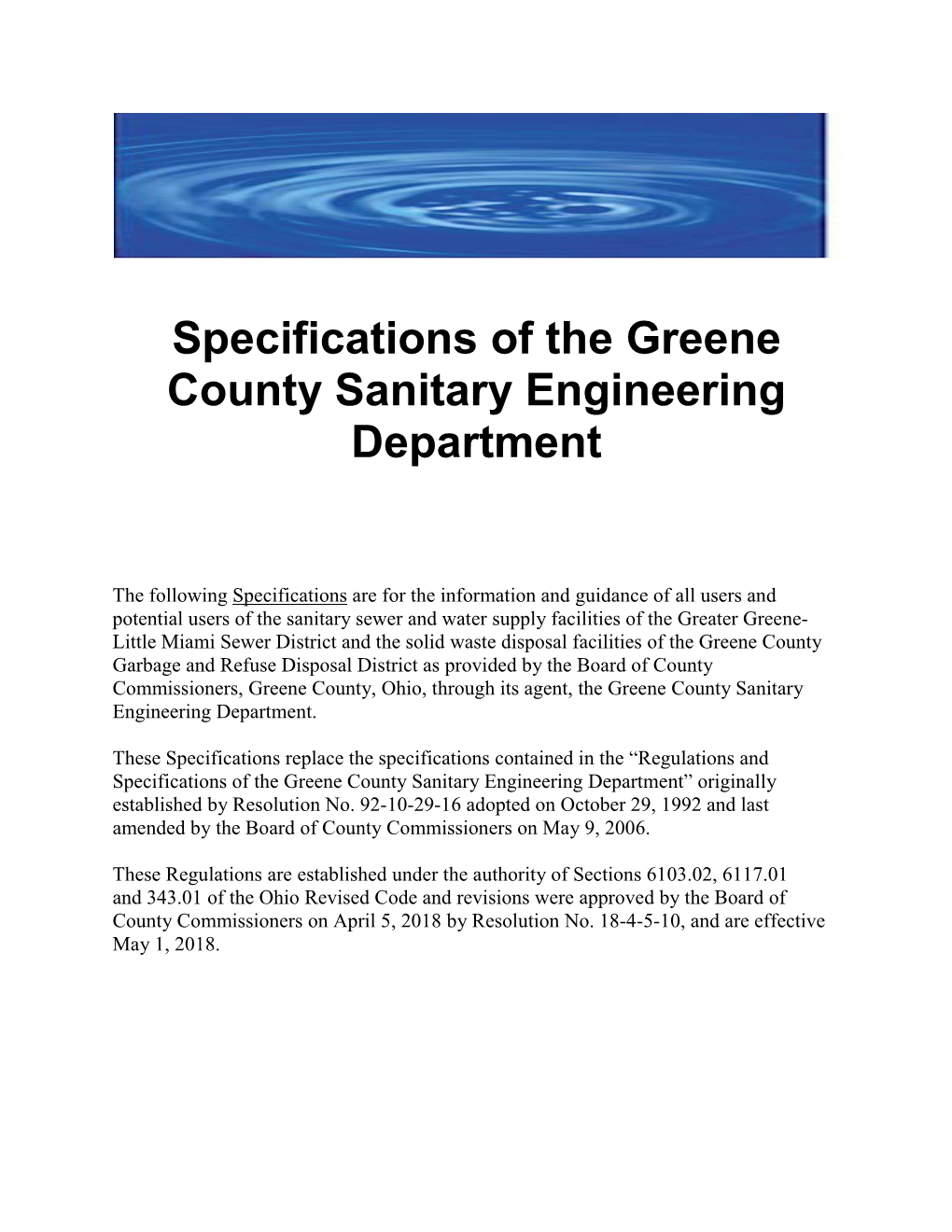 Specifications of the Greene County Sanitary Engineering Department