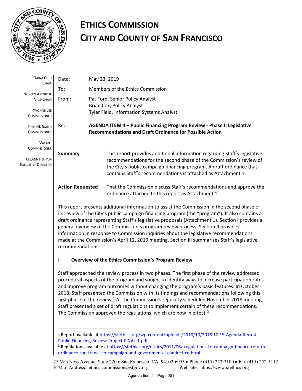 Phase II Public Financing Review Project Legislative