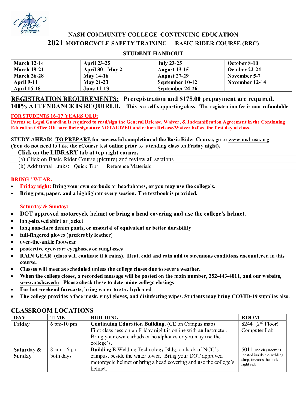 Motorcycle Safety Training Program