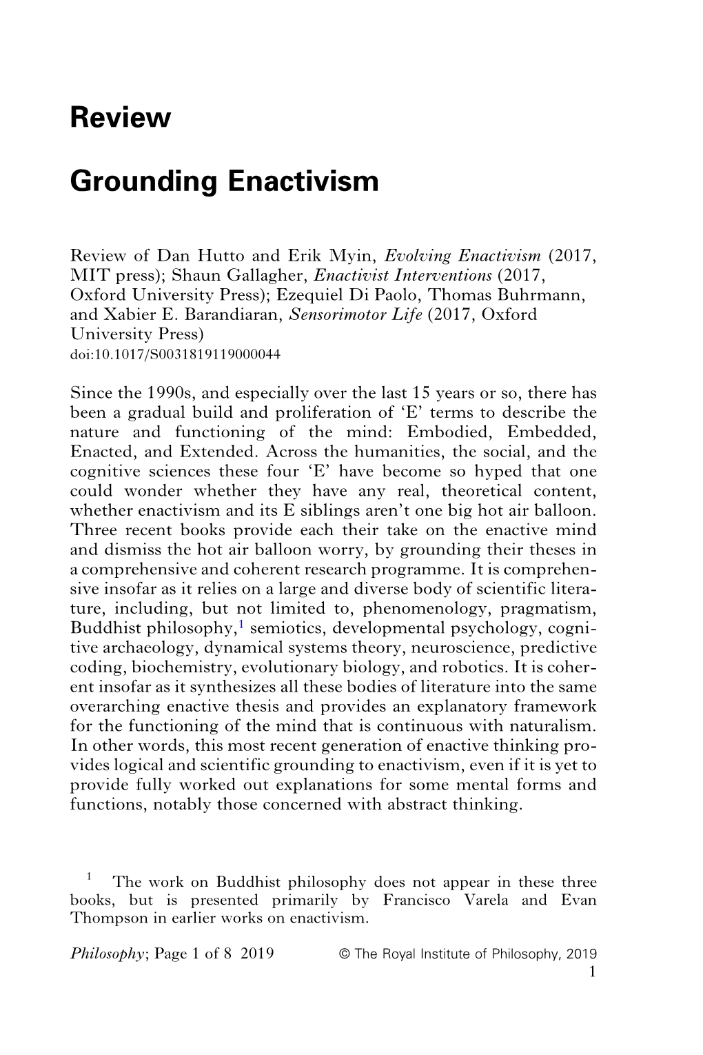 Review Grounding Enactivism