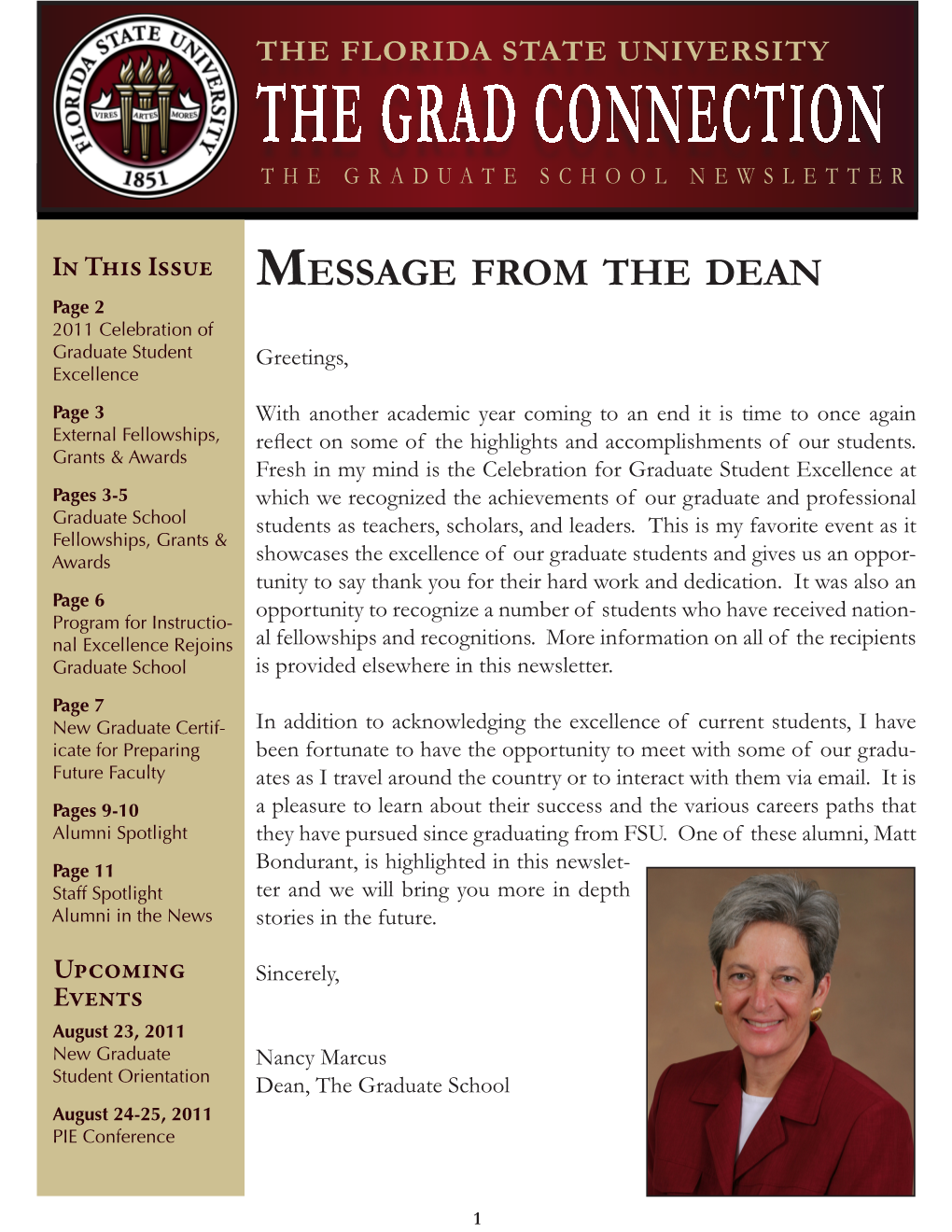 The Florida State University the Grad Connection the Graduate School Newsletter