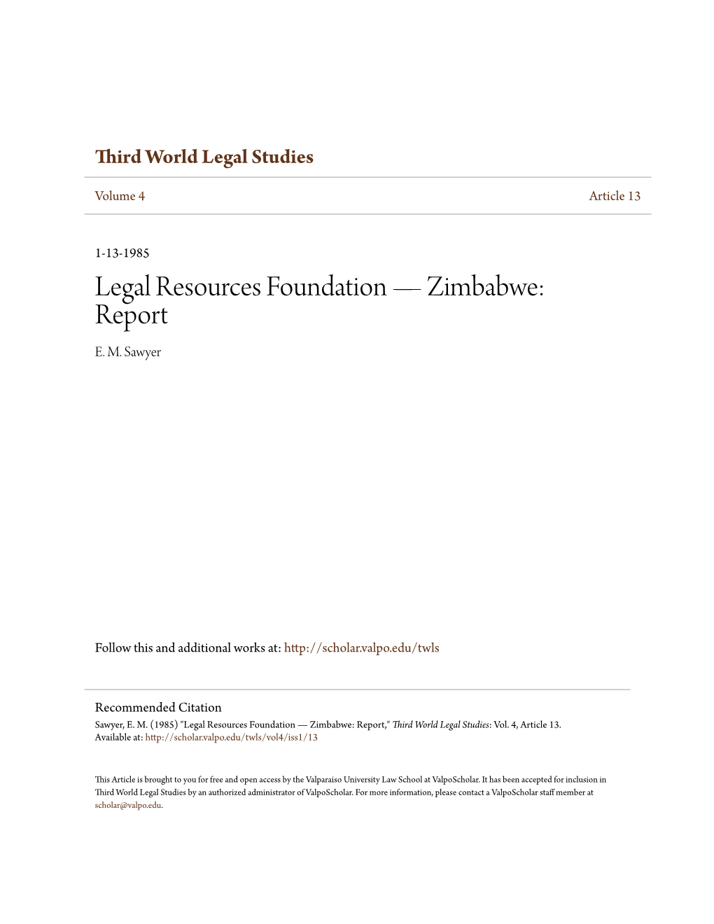 Legal Resources Foundation Â•ﬂ Zimbabwe: Report