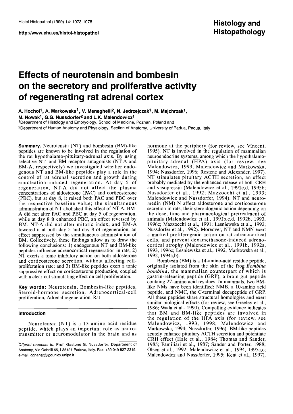Effects of Neurotensin and Bombesin on the Secretory and Proliferative Activity of Regenerating Rat Adrenal Cortex