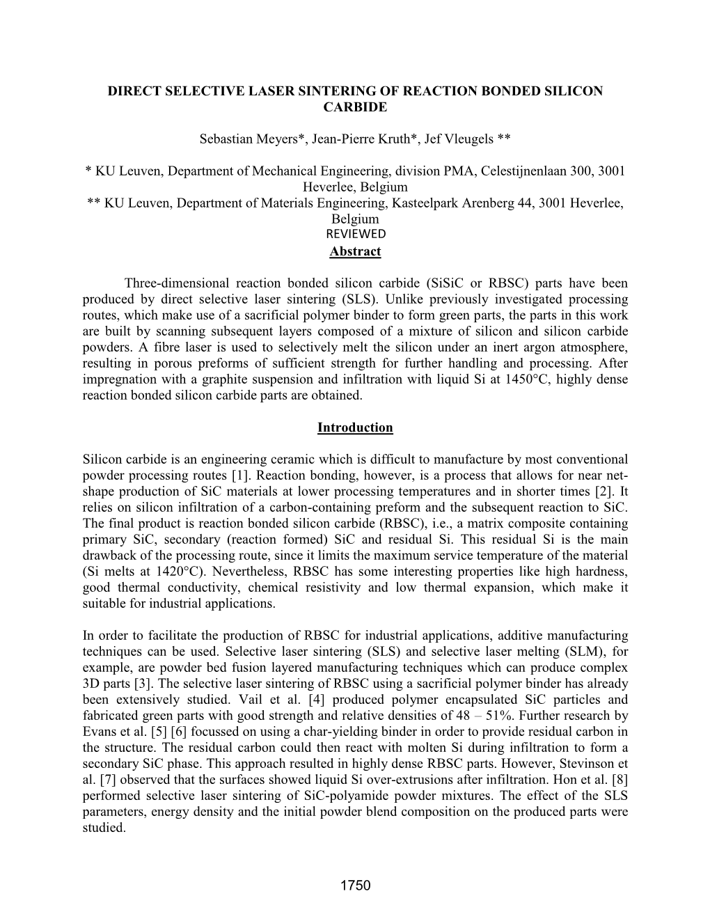 Direct Selective Laser Sintering of Reaction Bonded Silicon Carbide