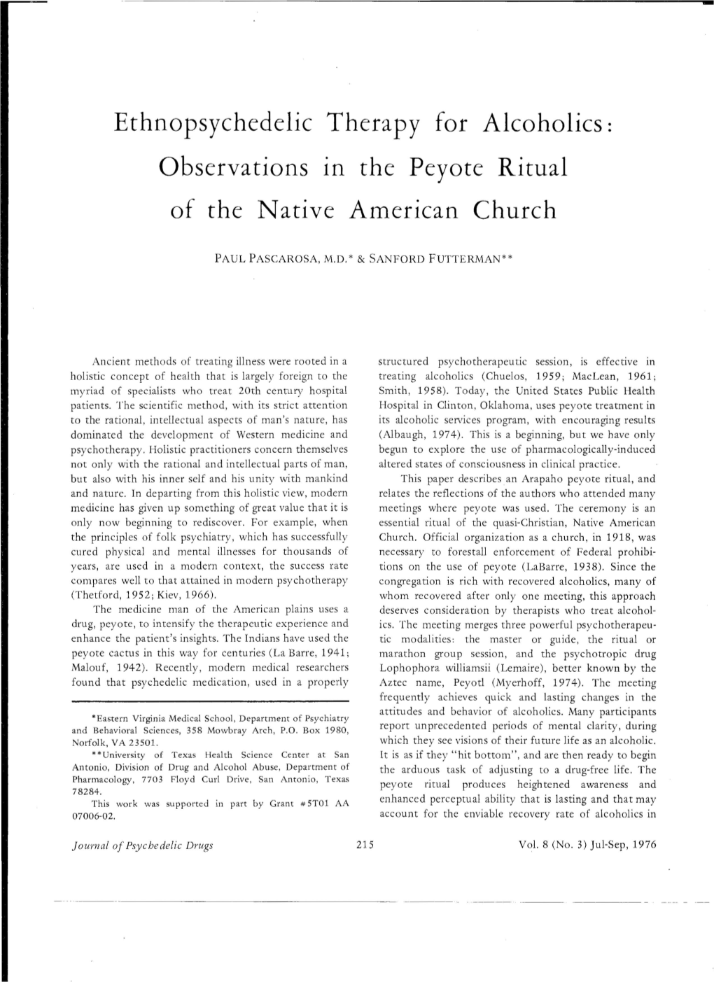 Observations in the Peyote Ritual of the Native American Church