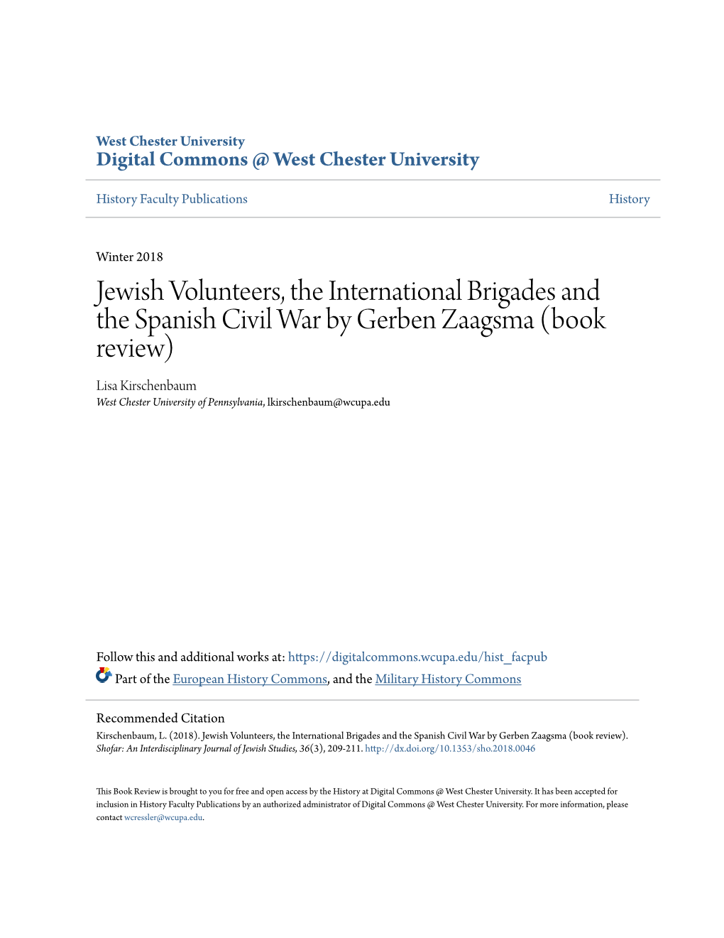 Jewish Volunteers, the International Brigades and the Spanish Civil War