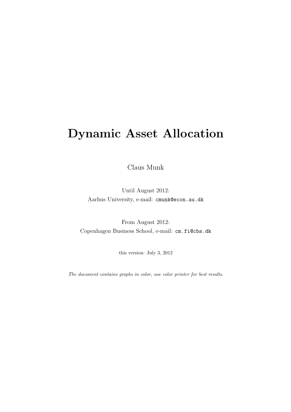 Dynamic Asset Allocation