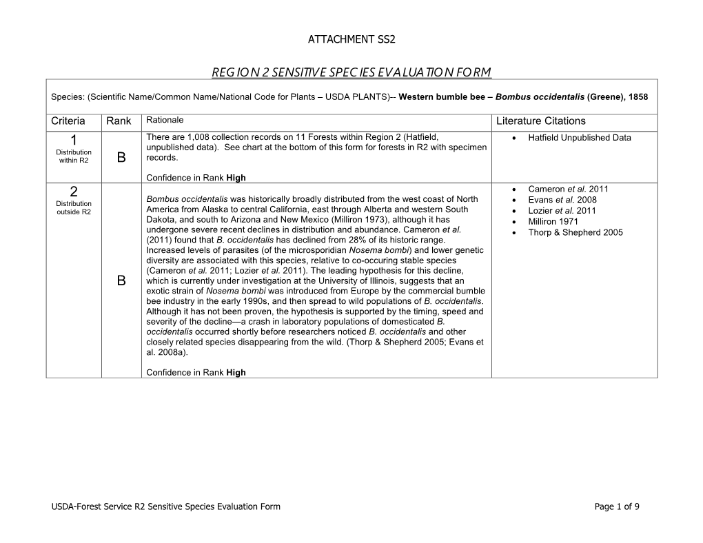 Region 2 Sensitive Species Evaluation Form