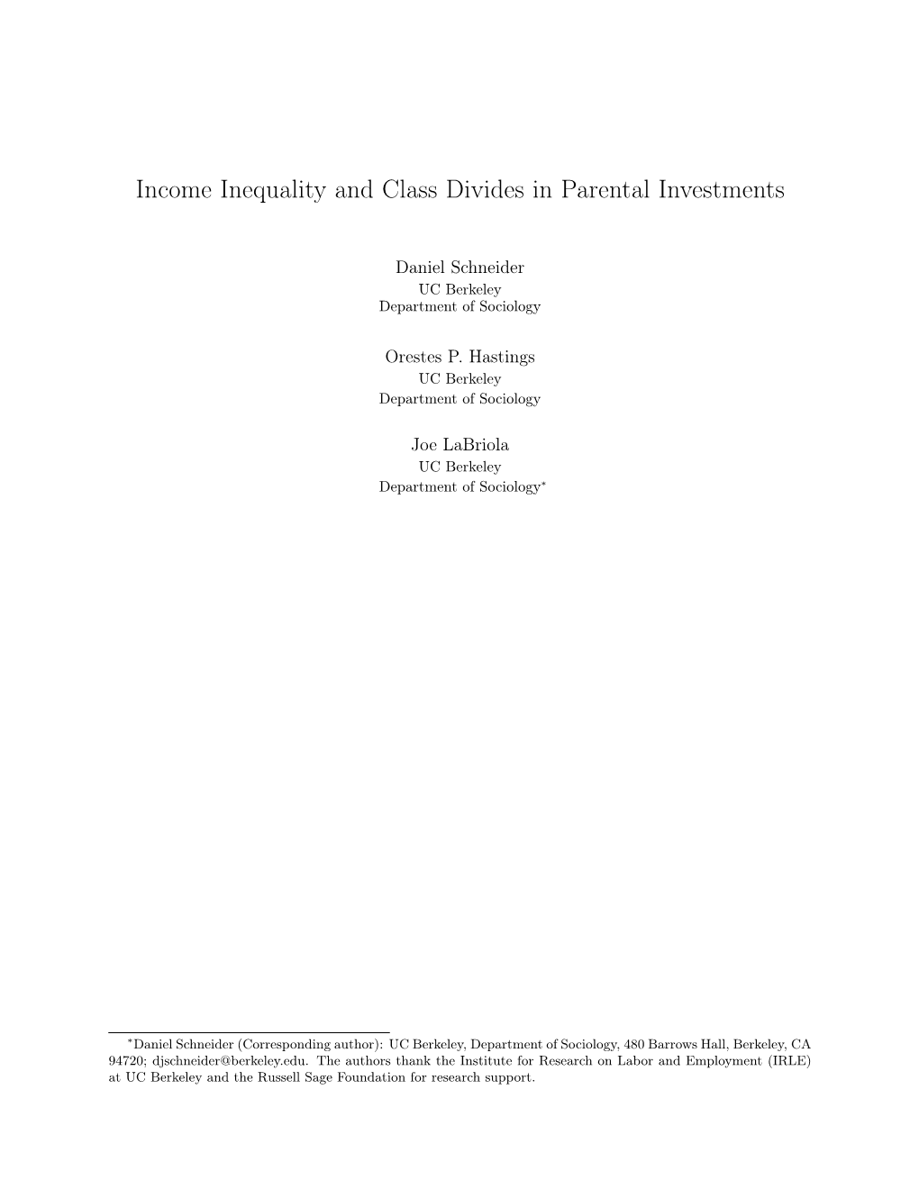 Income Inequality and Class Divides in Parental Investments