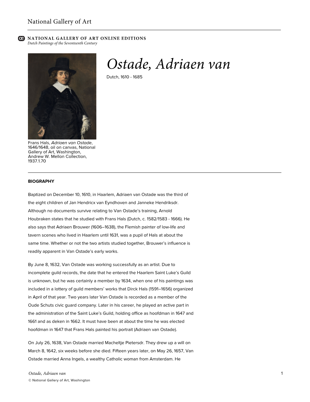 Ostade, Adriaen Van Dutch, 1610 - 1685