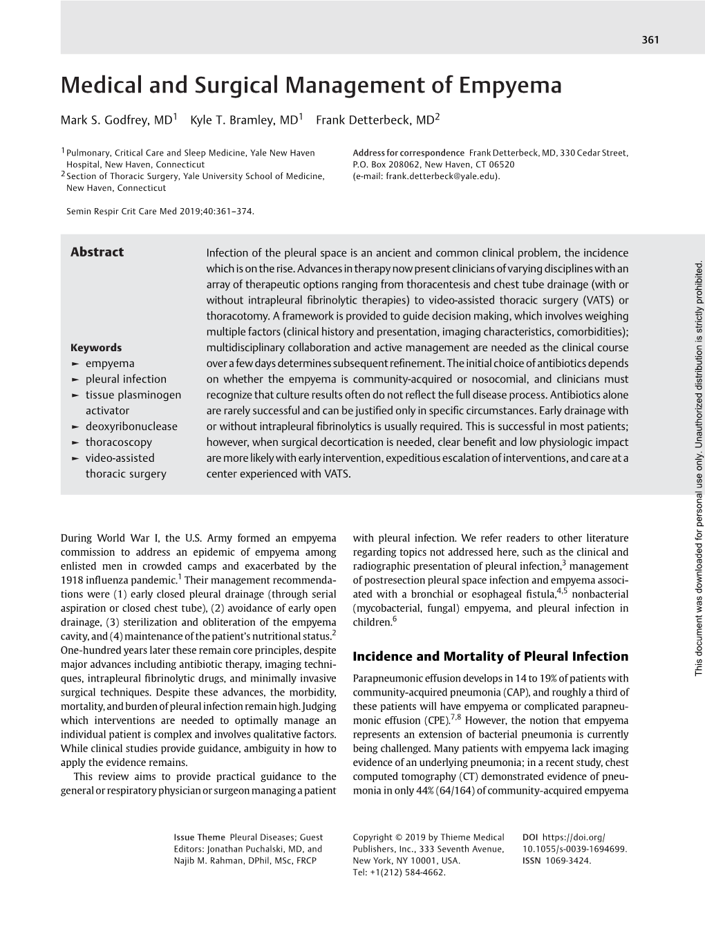 Medical and Surgical Management of Empyema